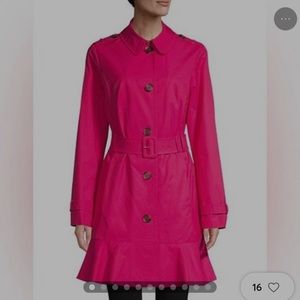 Kate Spade Ruffled Belted Trench Coat, Hot Pink, Size Small